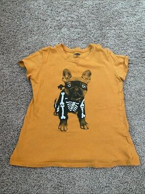 Kids' Halloween skeleton Dog Graphic Tee size small